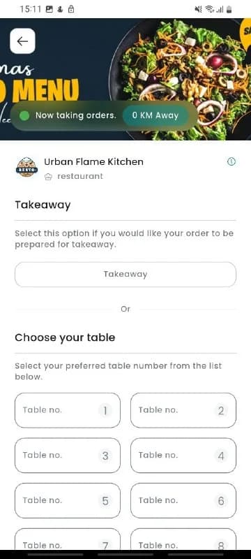 The restaurant menu opens right away